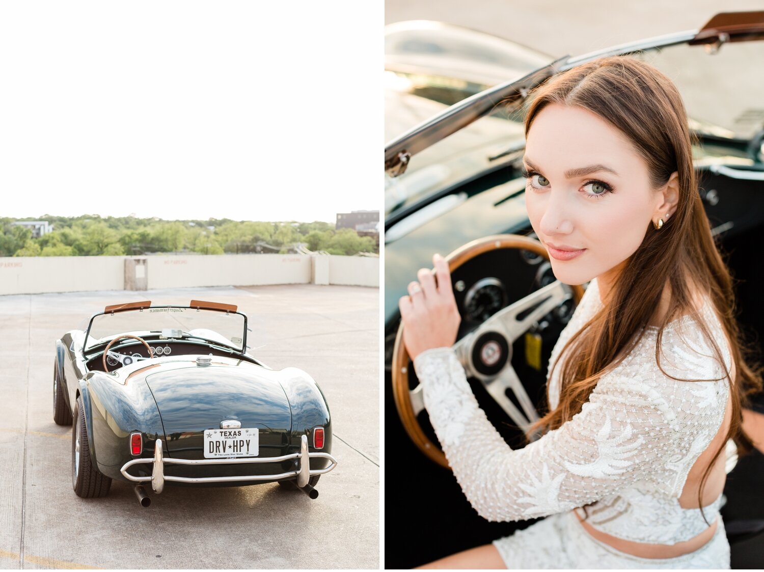 London + Christian Downtown Austin Rooftop Classic Car Engagement Session_0028.jpg