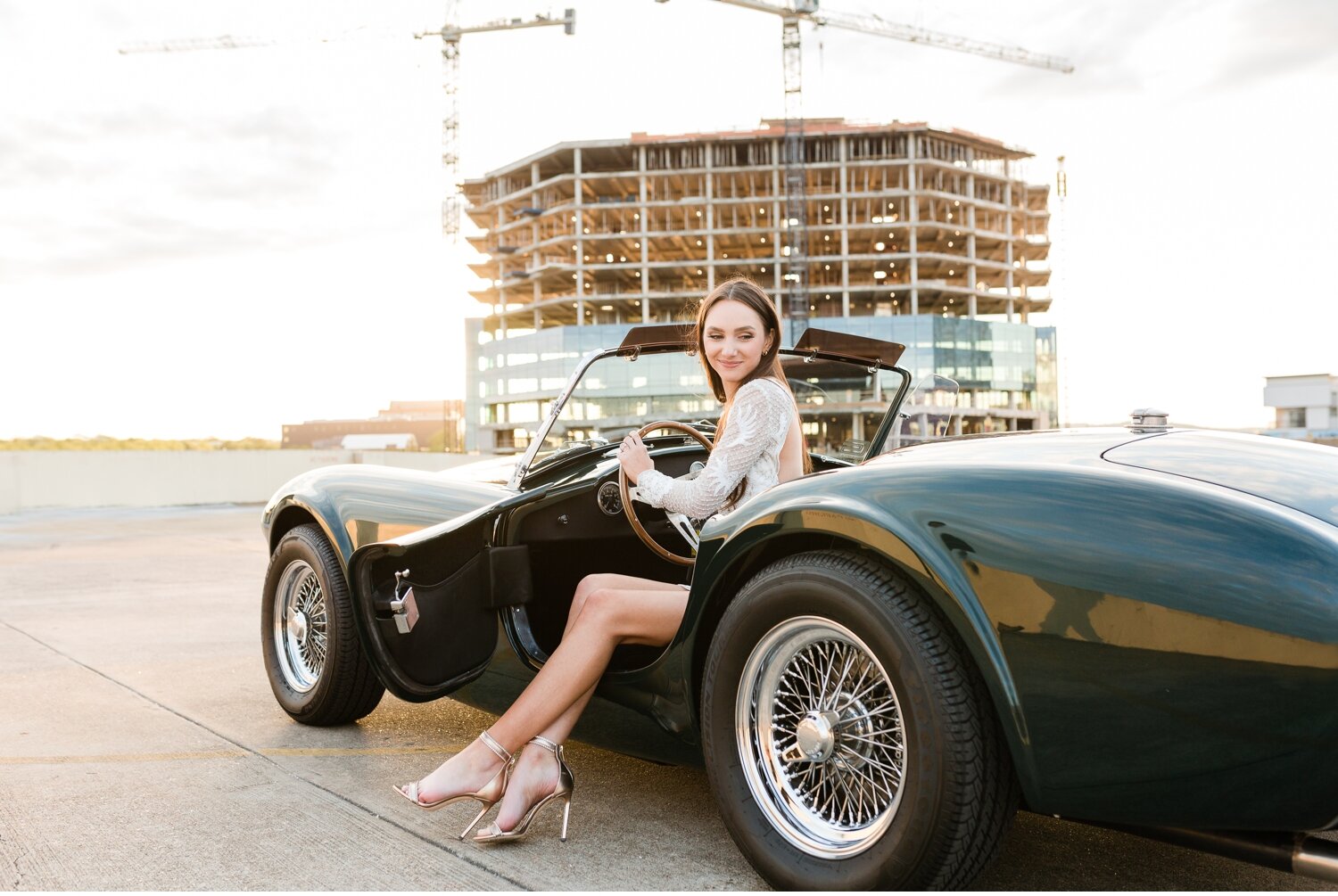 London + Christian Downtown Austin Rooftop Classic Car Engagement Session_0032.jpg