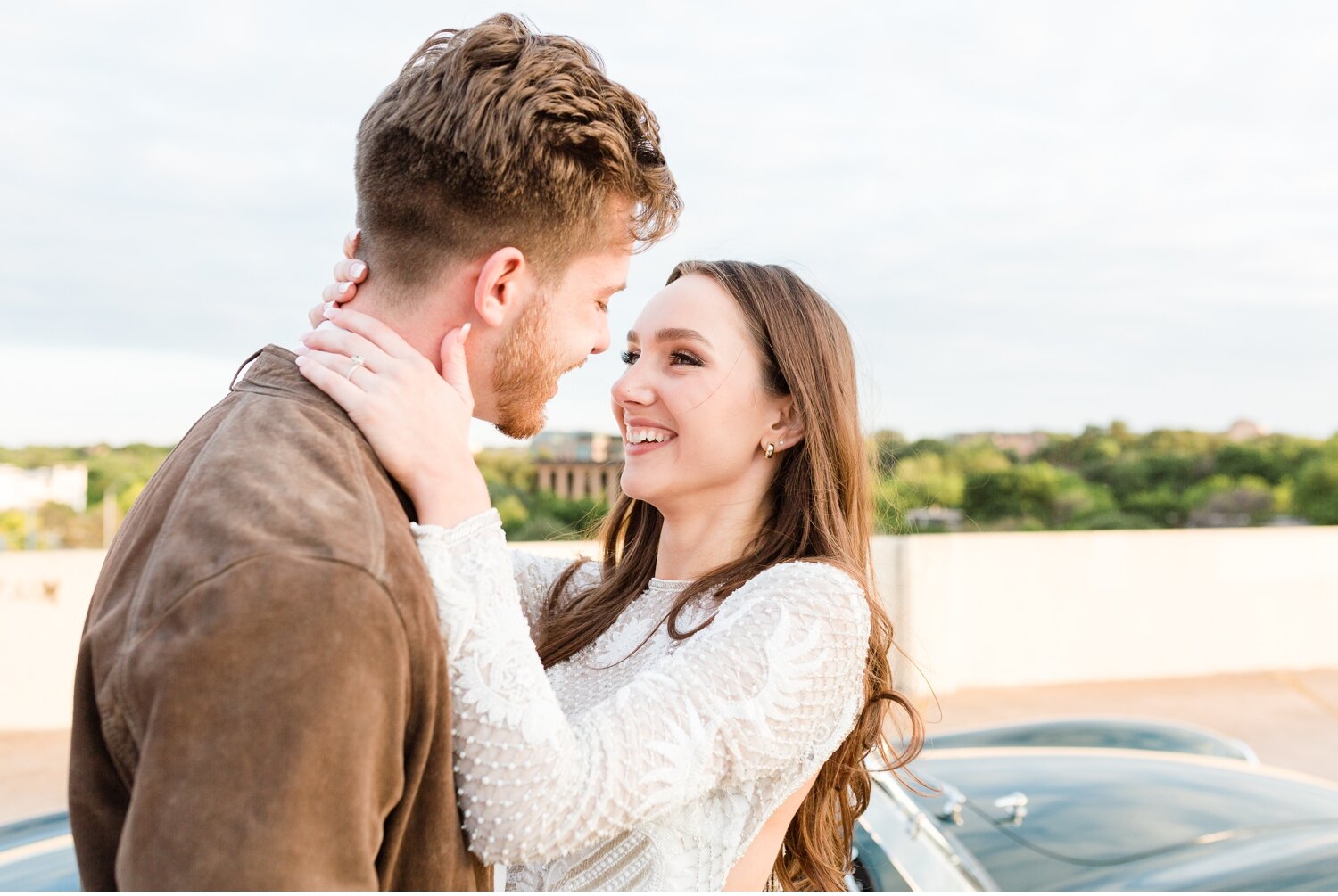 London + Christian Downtown Austin Rooftop Classic Car Engagement Session_0043.jpg