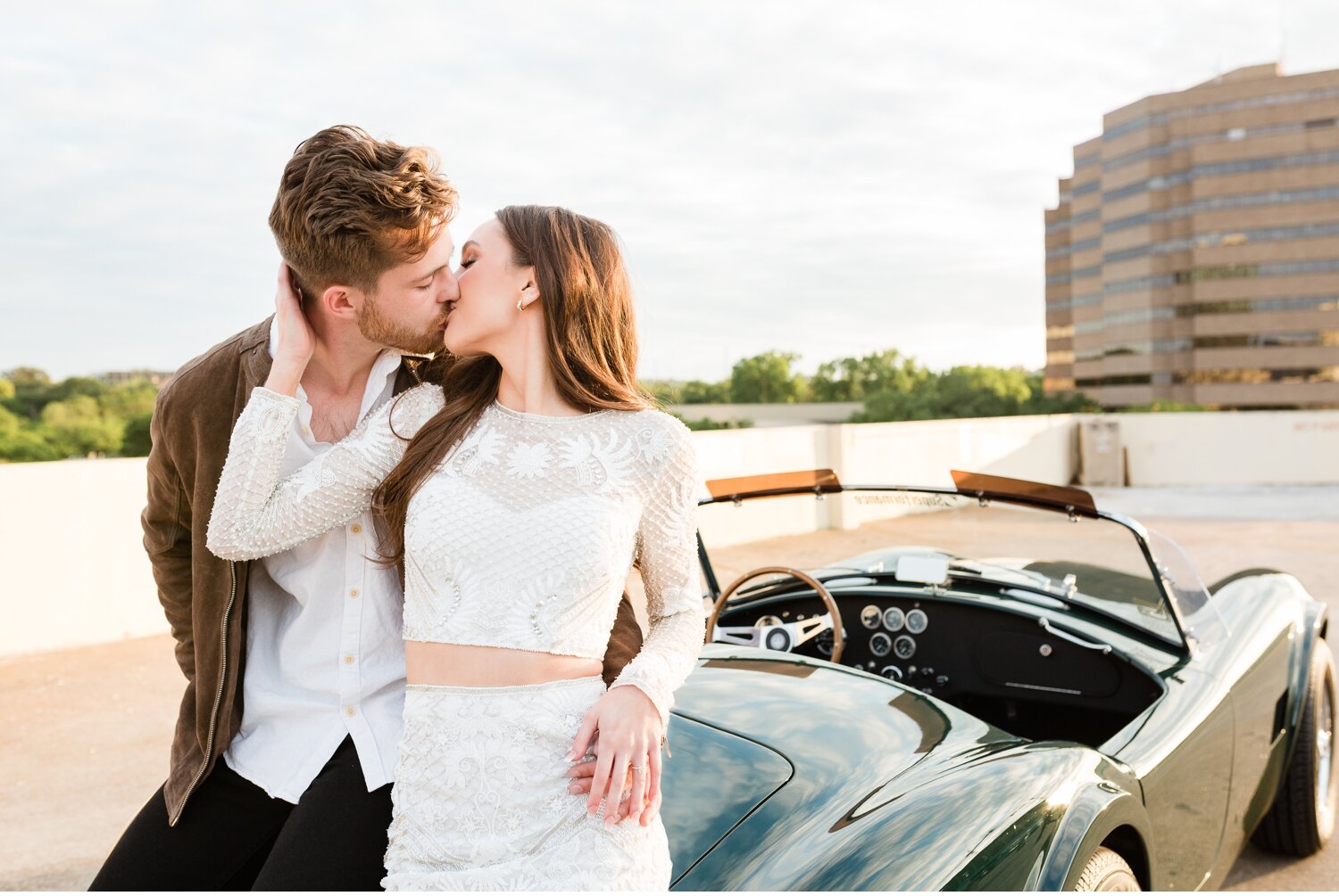 London + Christian Downtown Austin Rooftop Classic Car Engagement Session_0045.jpg