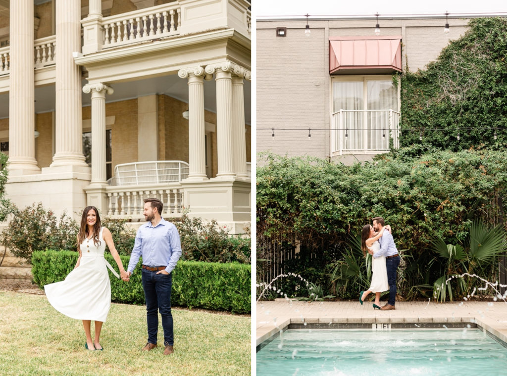 A collage of engagement photos at Hotel Ella, one of the top austin wedding venues.