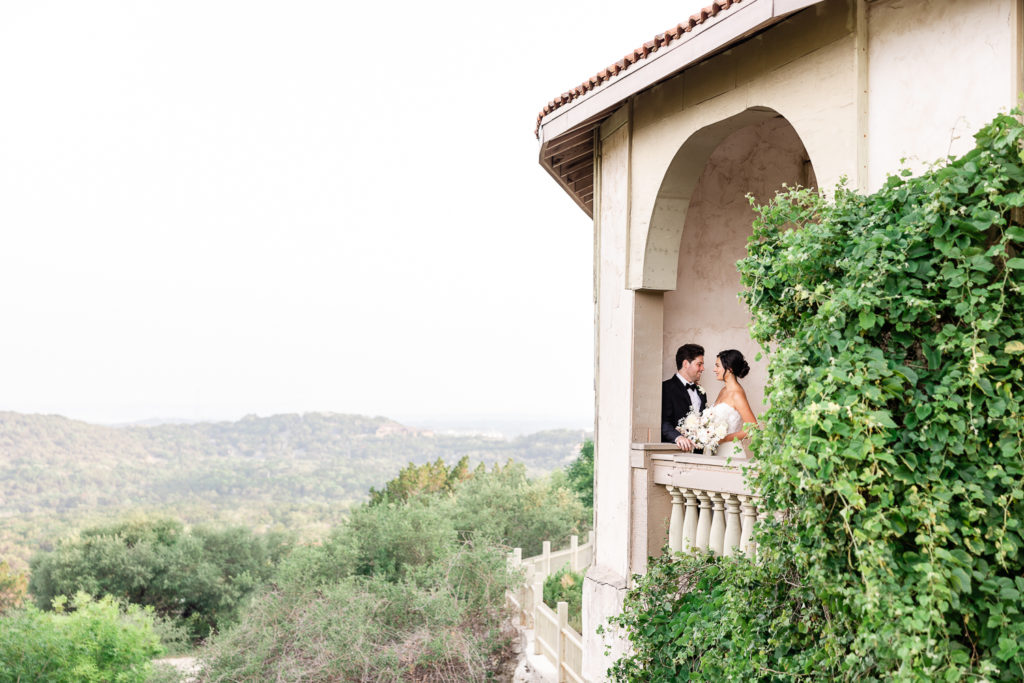 Bride and Groom photo at villa antonia, one of the best austin wedding venues. 